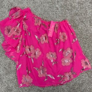 NWT Lilly Pulitzer‎ Sarahleigh One Shoulder Top Roxie Pink Women Size Large Silk